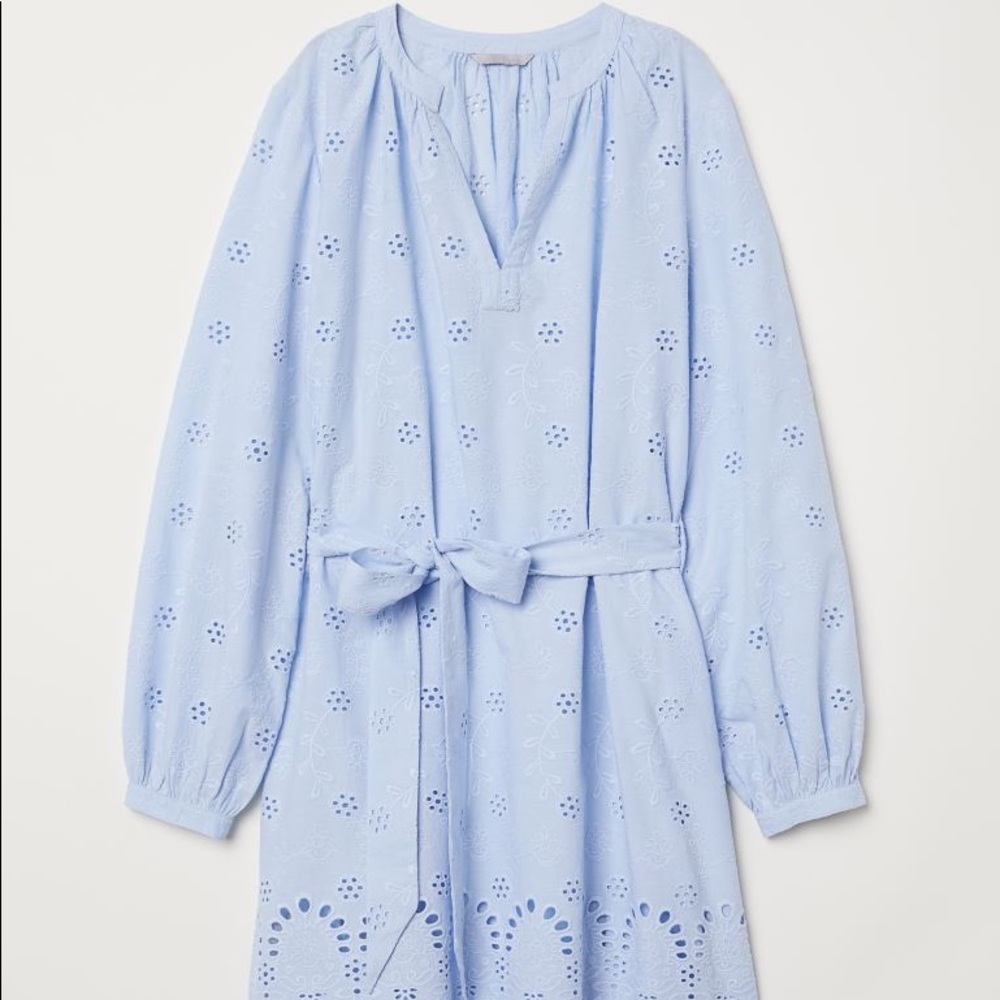 H&M Light Blue Dress with Eyelet Embroidery XS